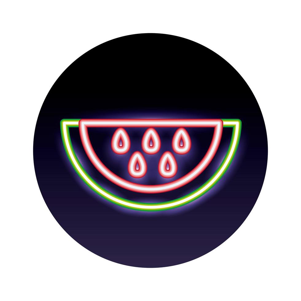 Wassermelonenfrucht Neonlicht-Stil-Symbol vektor