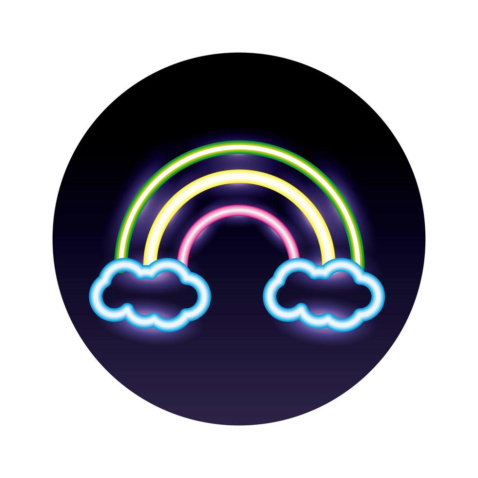 Regenbogen- und Wolken-Neonlicht-Stil-Symbol vektor