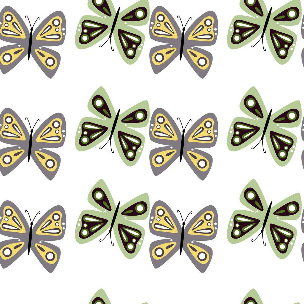 enkel stiliserade fjärilar sömlös mönster. flygande insekt skriva ut. vektor