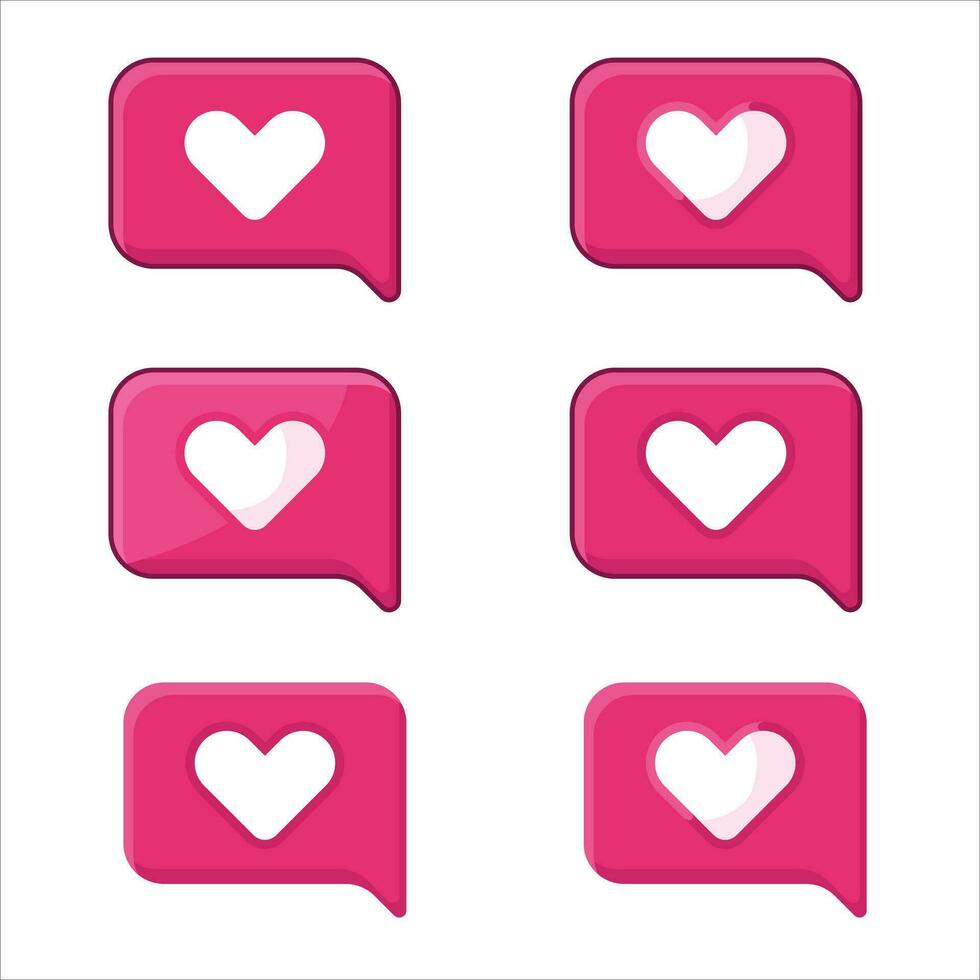 uppsättning av hjärta meddelande ikoner. rosa Tal bubblor med vit hjärta. social media tycka om eller underrättelse begrepp. vektor illustration