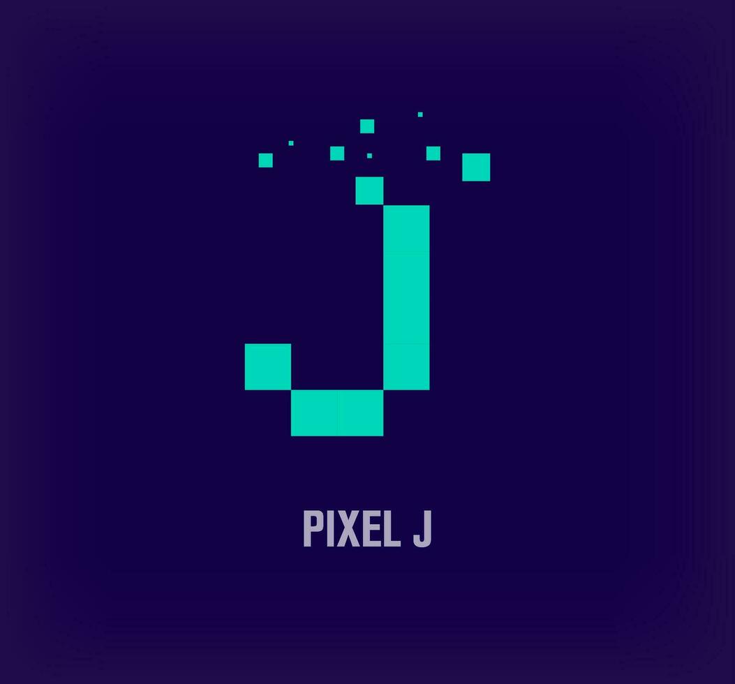 kreativ pixel brev j logotyp. unik digital pixel konst och pixel explosion mall. vektor