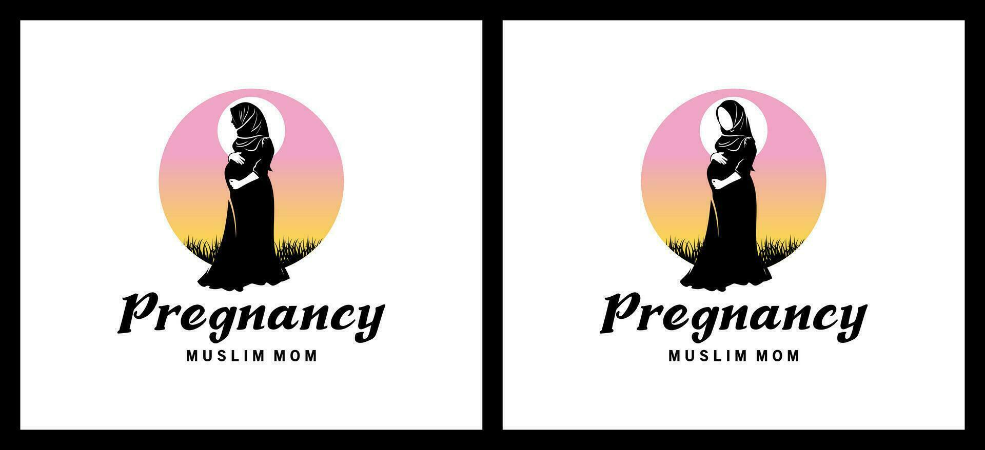 graviditet logotyp design, gravid skön muslim kvinna silhuett logotyp vektor illustration