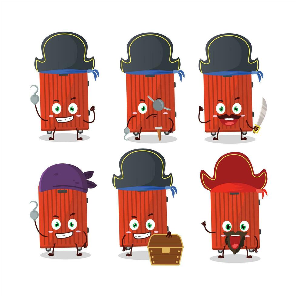 Karikatur Charakter von rot Gepäck mit verschiedene Piraten Emoticons vektor