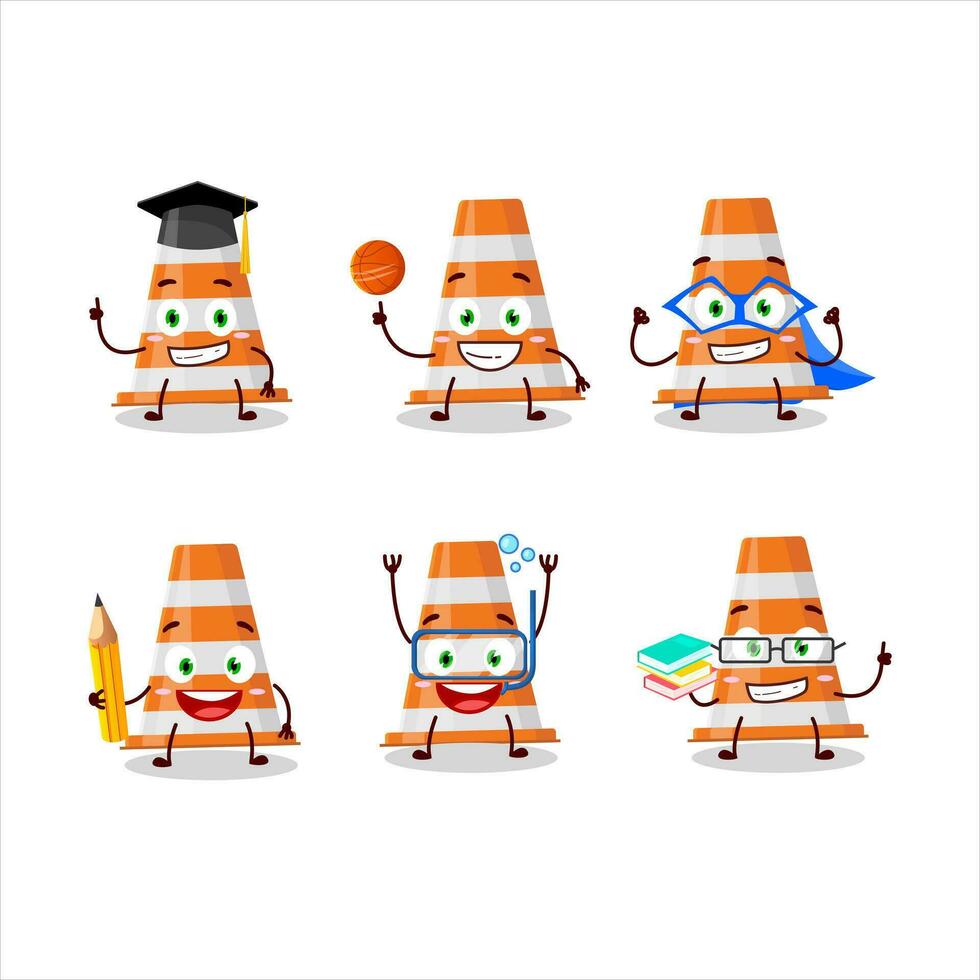 skola studerande av orange trafik kon tecknad serie karaktär med olika uttryck vektor