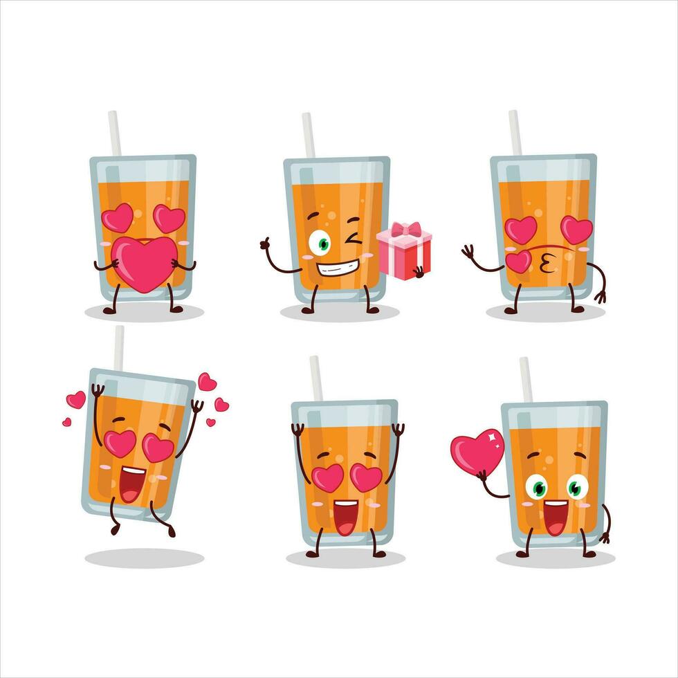 Orange Saft Karikatur Charakter mit Liebe süß Emoticon vektor