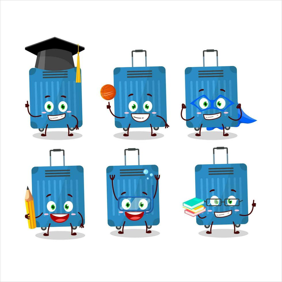 Schule Schüler von Blau Gepäck Karikatur Charakter mit verschiedene Ausdrücke vektor