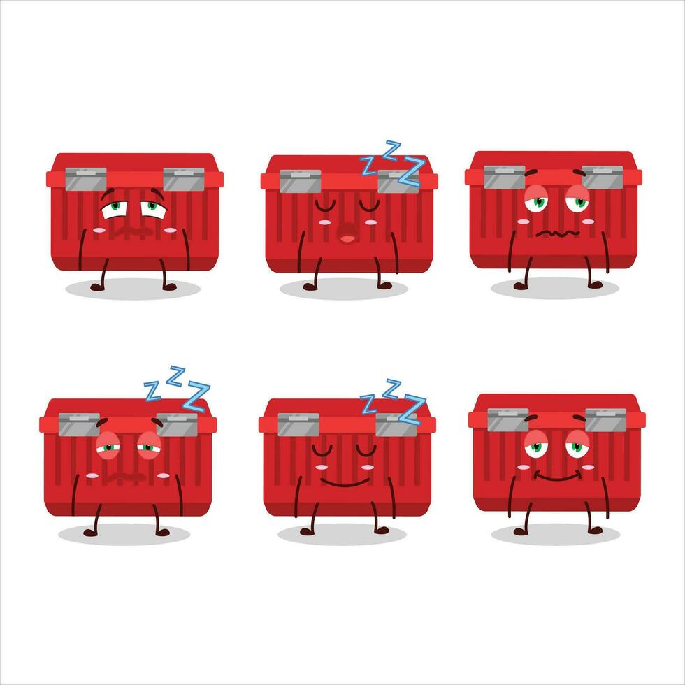 Karikatur Charakter von rot Werkzeugkasten mit schläfrig Ausdruck vektor