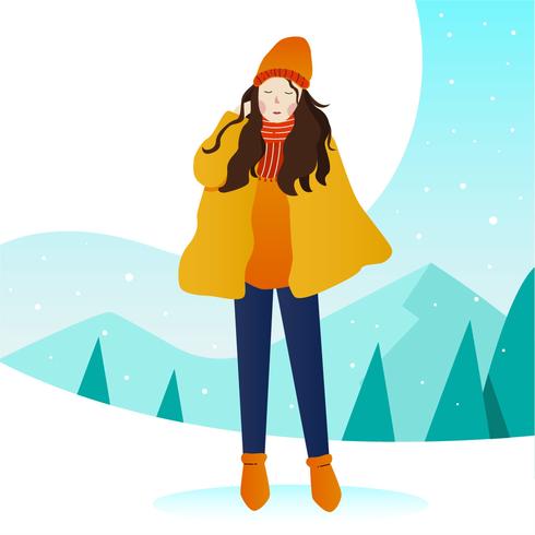 Kvinnor Modell Potrait Outdoor Winter Vector