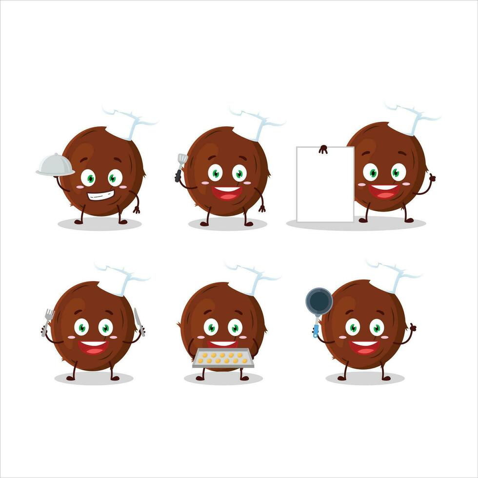 Karikatur Charakter von Kokosnuss mit verschiedene Koch Emoticons vektor