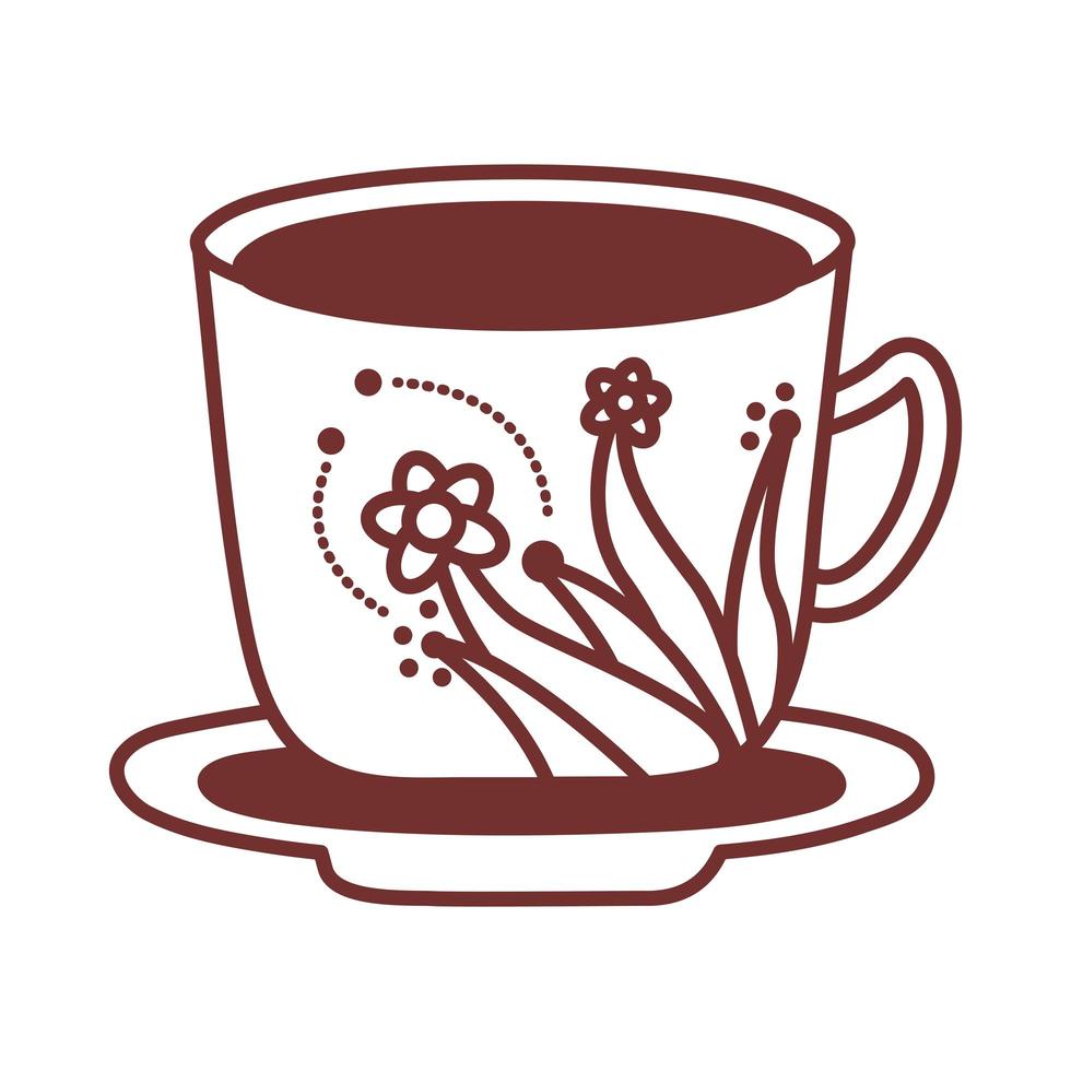 Teller und Keramiktasse mit Blumen-Liniensymbol vektor