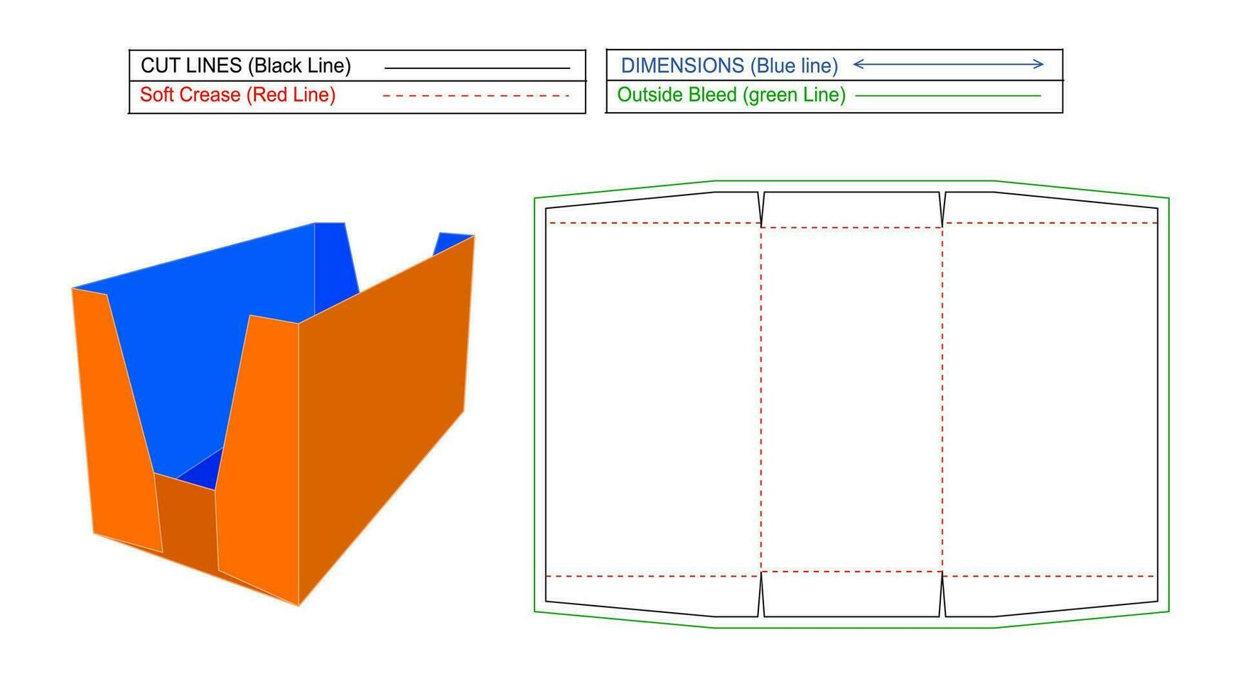 visa låda korrugerad visa låda och kartong visa låda, Död linje mall och 3d låda, resizable och redigerbar vektor fil