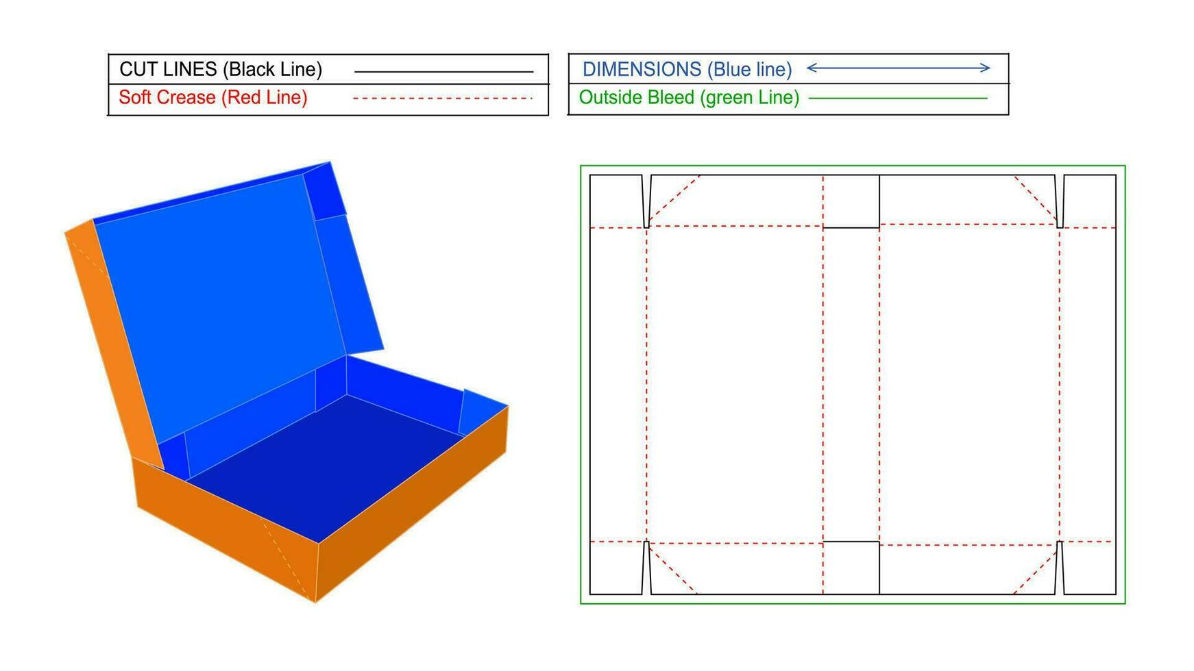 6 hörn korrugerad mat eller mode plagg låda Död linje och 3d vektor låda