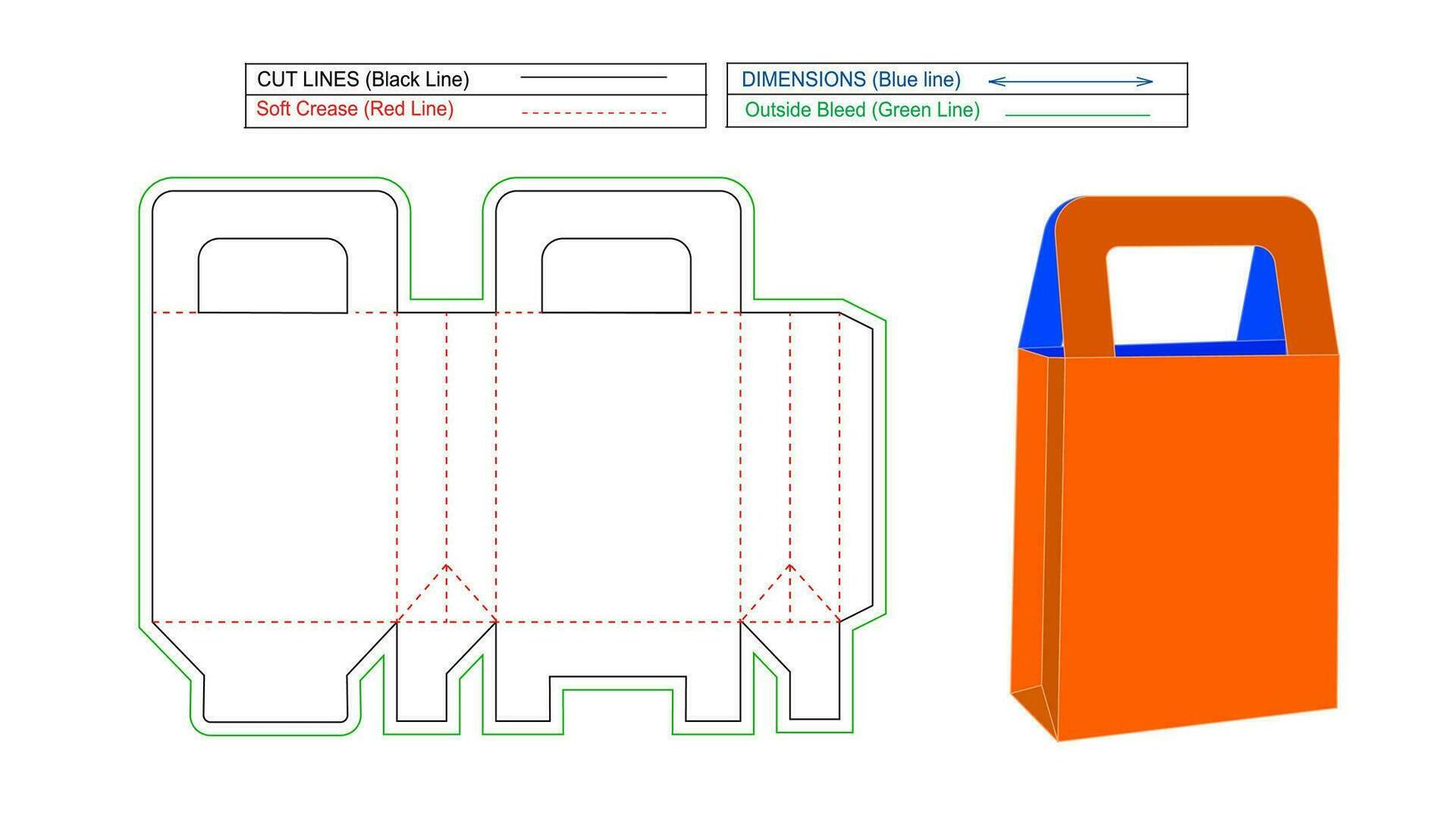 hantera sko låda förpackning, gåva kartong papper låda Död linje mall och 3d vektor, redigerbar och resizable fil vektor