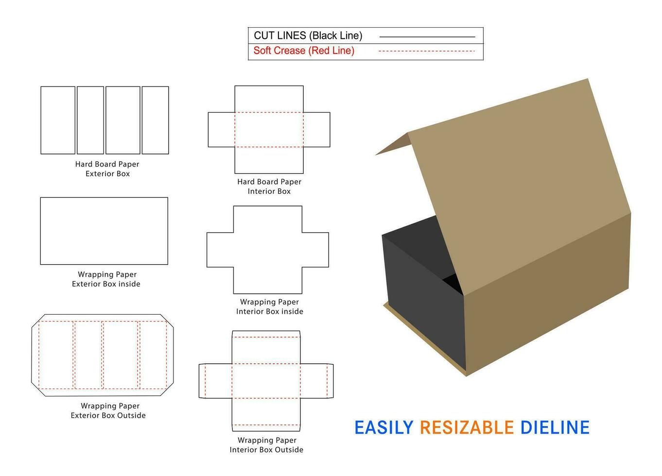 Benutzerdefiniert Luxus starr Kasten, magnetisch starr Kisten Dieline Vorlage und 3d vecto Datei vektor