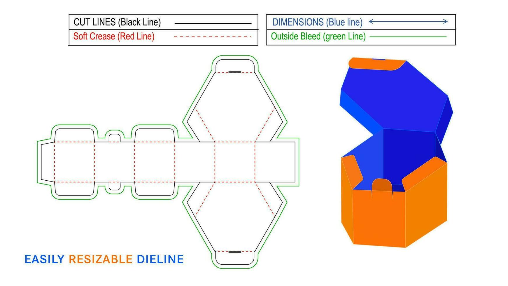 hexagonal låda förpackning dö skära eller Död linje mall design och 3d vektor låda