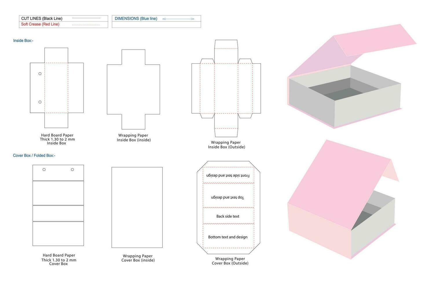 magnetisch Schließung starr Box Dieline und blass Rosa 3d Box zum Attrappe, Lehrmodell, Simulation vektor