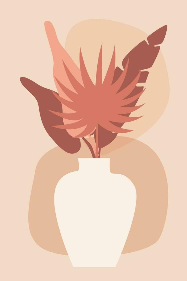 Pflanze im Vase Muster Hintergrund, Boho minimalistisch Vase Illustration zum Design Kindergarten Mauer Dekor, t Hemd drucken, Geschäft Flyer, zeitgenössisch Poster usw vektor
