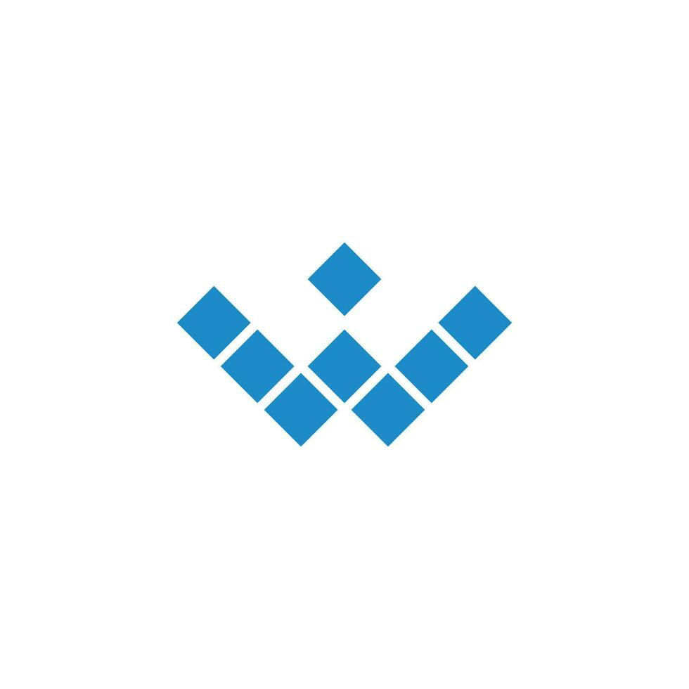 brev w blå diamanter pixlar logotyp vektor