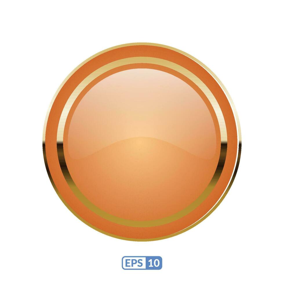 guld ram glansig orange knapp, märka och bricka. vektor