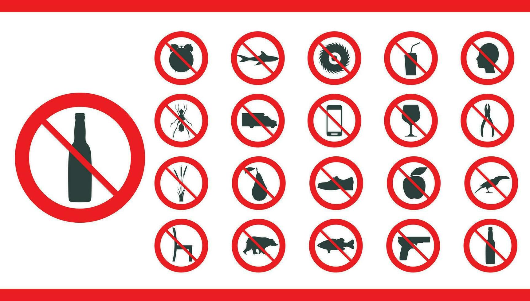 röd förbud tecken objekt uppsättning. sluta ikon förbjuden och varning information samling vektor illustration