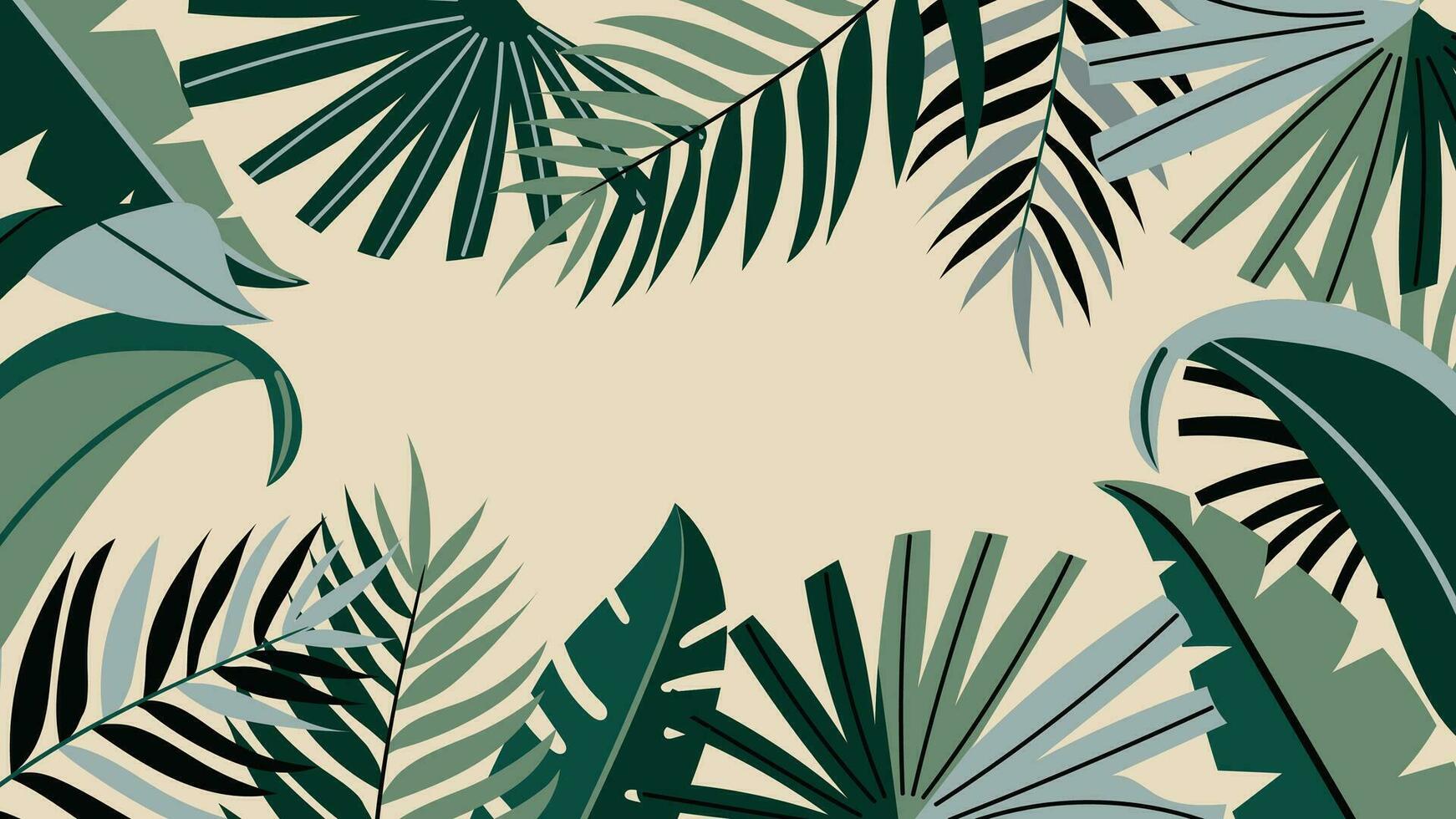 skog tropisk bakgrund vektor illustration. djungel växter, monstera, handflatan löv, banan blad, exotisk sommartid stil. botanisk bakgrund design för dekoration, tapet, produkt presentation.