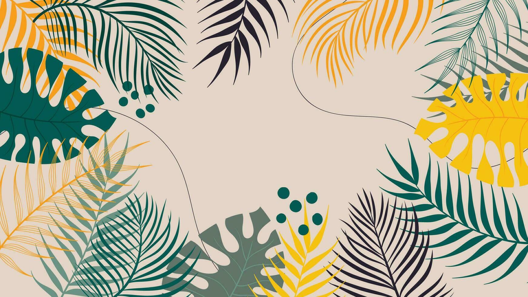 skog tropisk bakgrund vektor illustration. djungel växter, monstera, handflatan löv, exotisk sommartid stil. botanisk bakgrund design för dekoration, tapet, produkt presentation, varumärke.
