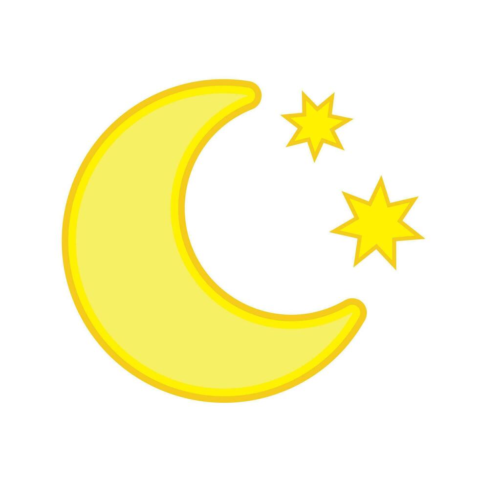 Gelb Mond mit Sterne Symbol auf Weiß Hintergrund. Bettzeit Symbol. Nacht Symbol. vektor