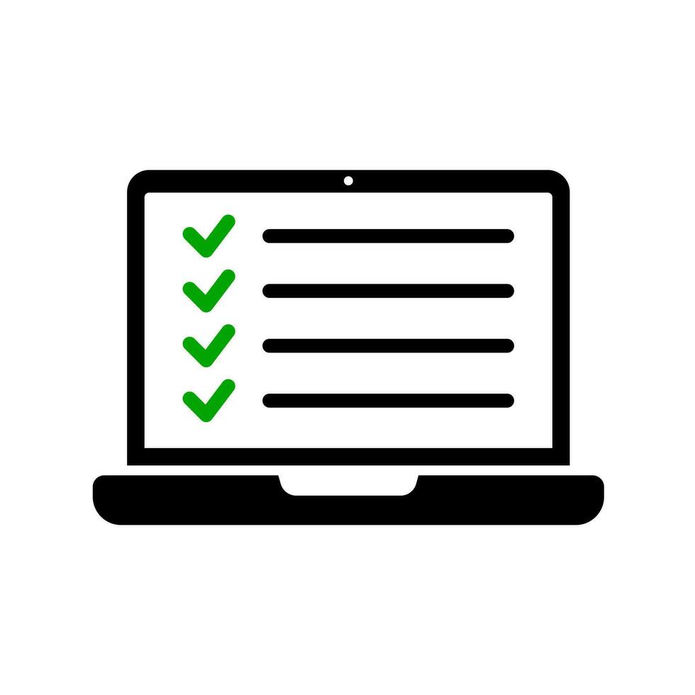 Vektor Laptop Bildschirm Symbol und Checkliste auf Weiß isoliert Hintergrund.