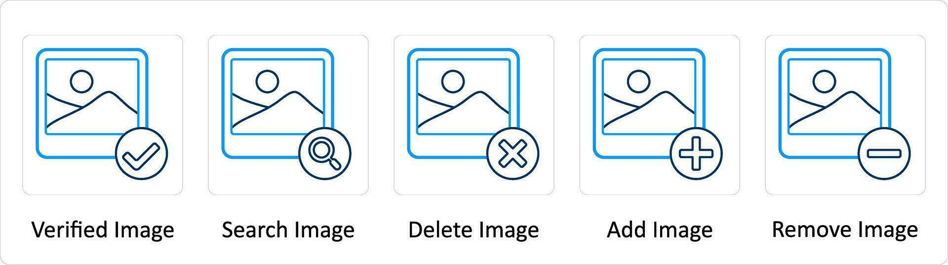 en uppsättning av 5 extra ikoner som verified bild, Sök bild, radera bild vektor
