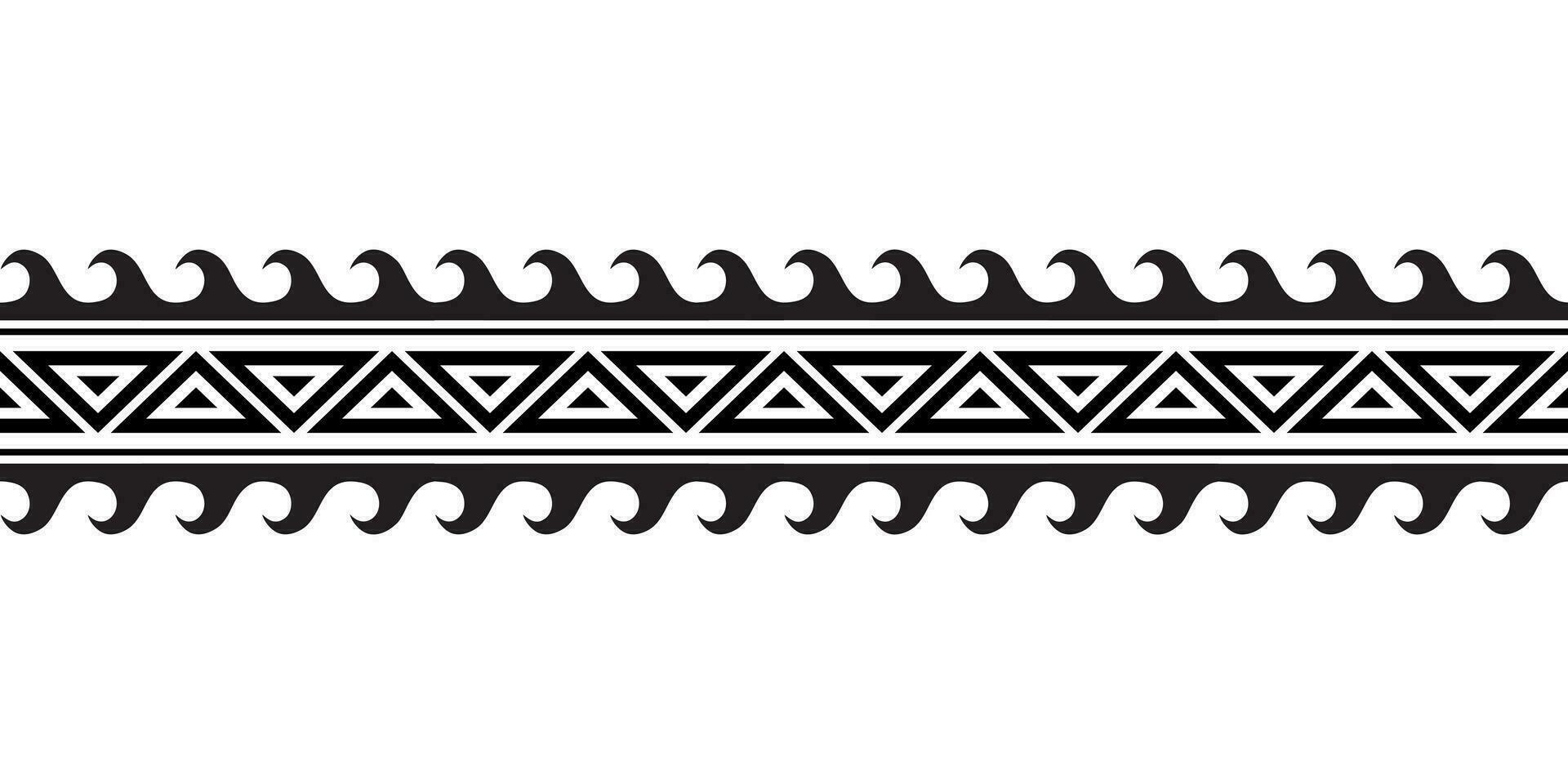 Maori polynesisch tätowieren Armband. Stammes- Ärmel nahtlos Muster Vektor. Samoaner Rand tätowieren Design Vordergrund Arm oder Fuß. Armbinde tätowieren Stamm. Band Stoff nahtlos Ornament isoliert auf Weiß Hintergrund vektor