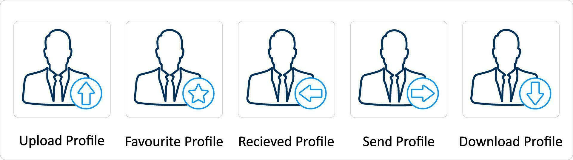en uppsättning av 5 extra ikoner som ladda upp profil, favorit profil, mottagen profil vektor