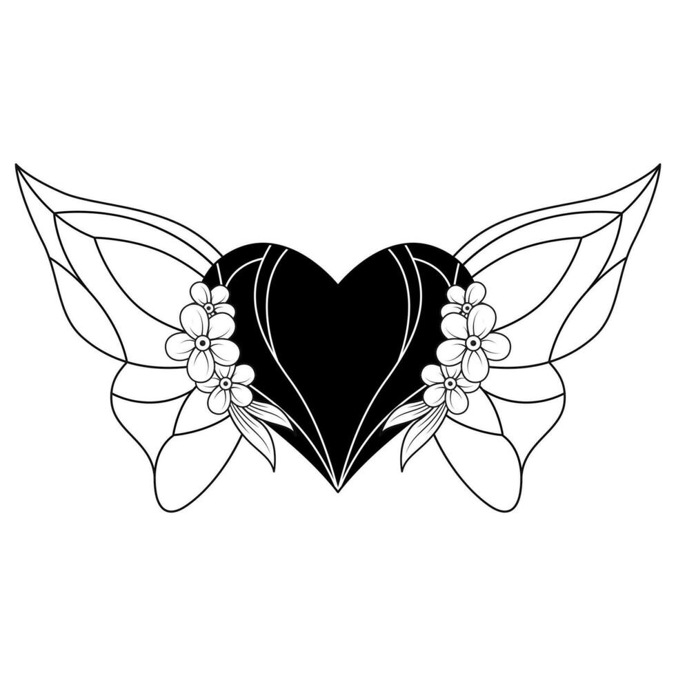 einfarbig Blumen- Schmetterling Herz Logo Design vektor