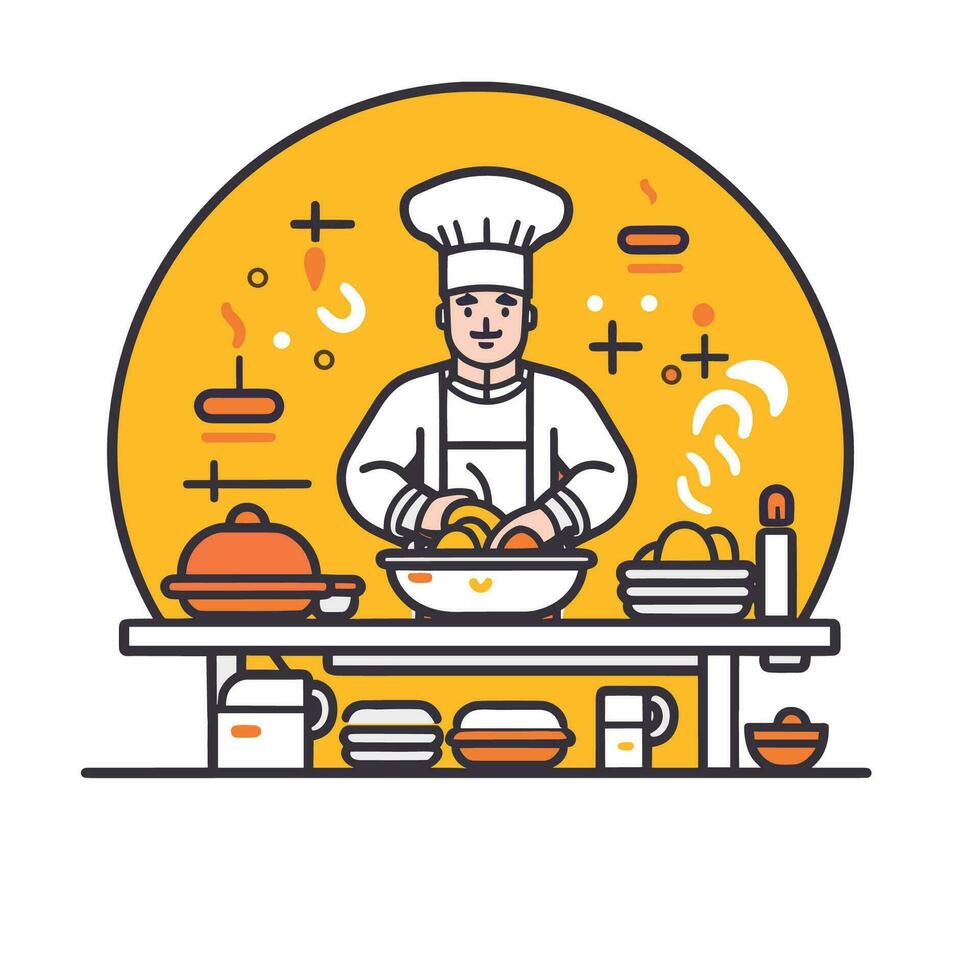 kock matlagning i de kök, platt konst design vektor