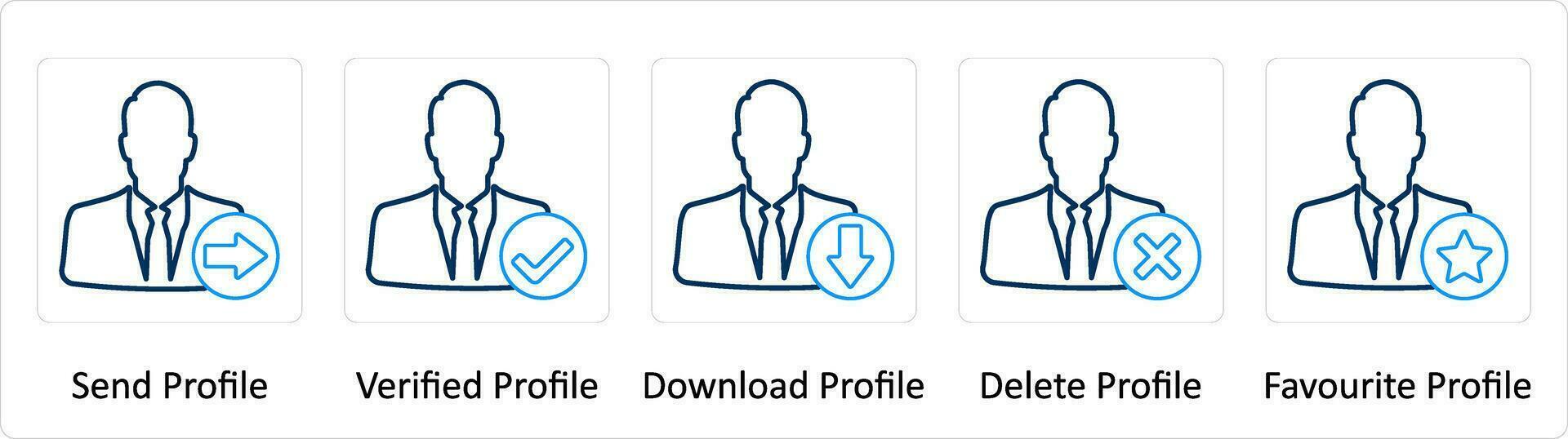 ein einstellen von 5 extra Symbole wie senden Profil, verifiziert Profil, herunterladen Profil vektor