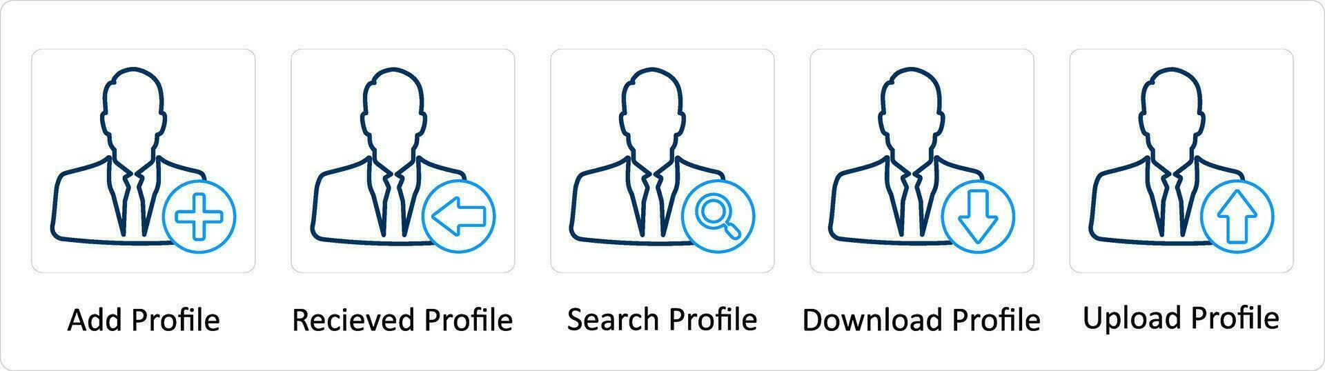 en uppsättning av 5 extra ikoner som Lägg till profil, mottagen profil, Sök profil vektor