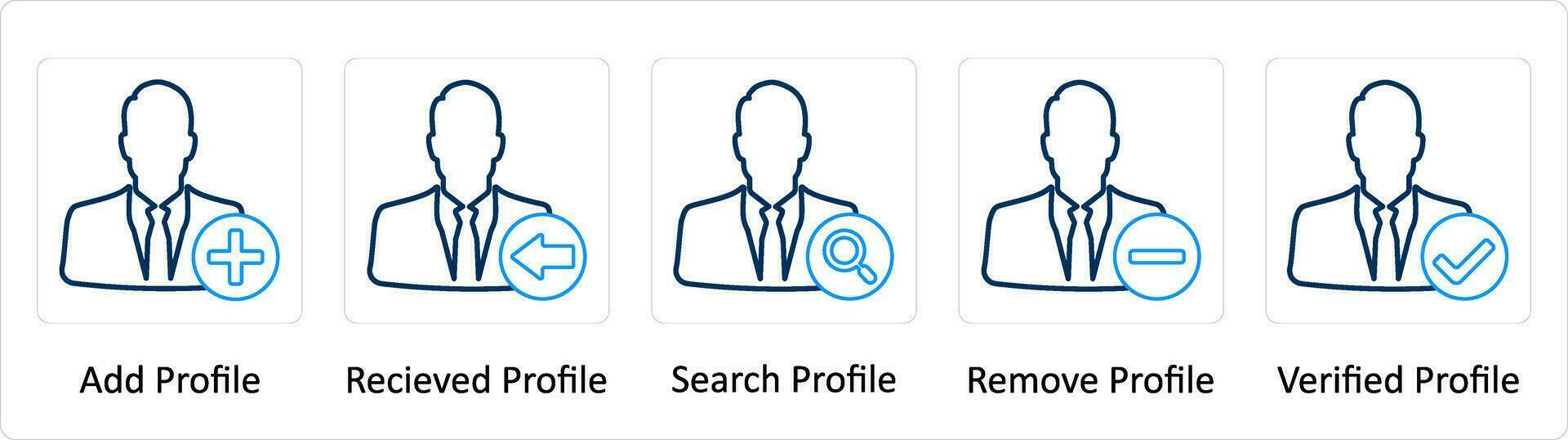 en uppsättning av 5 extra ikoner som Lägg till profil, mottagen profil, Sök profil vektor