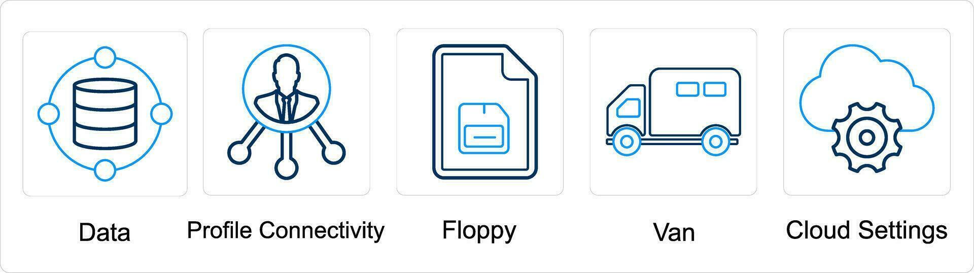 ein einstellen von 5 mischen Symbole wie Daten, Profil Konnektivität, Diskette vektor