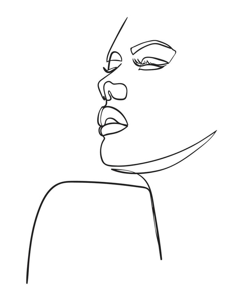einer Linie Zeichnung Gesicht. abstrakt Frau Porträt. modern Minimalismus Kunst. - - Vektor Illustration