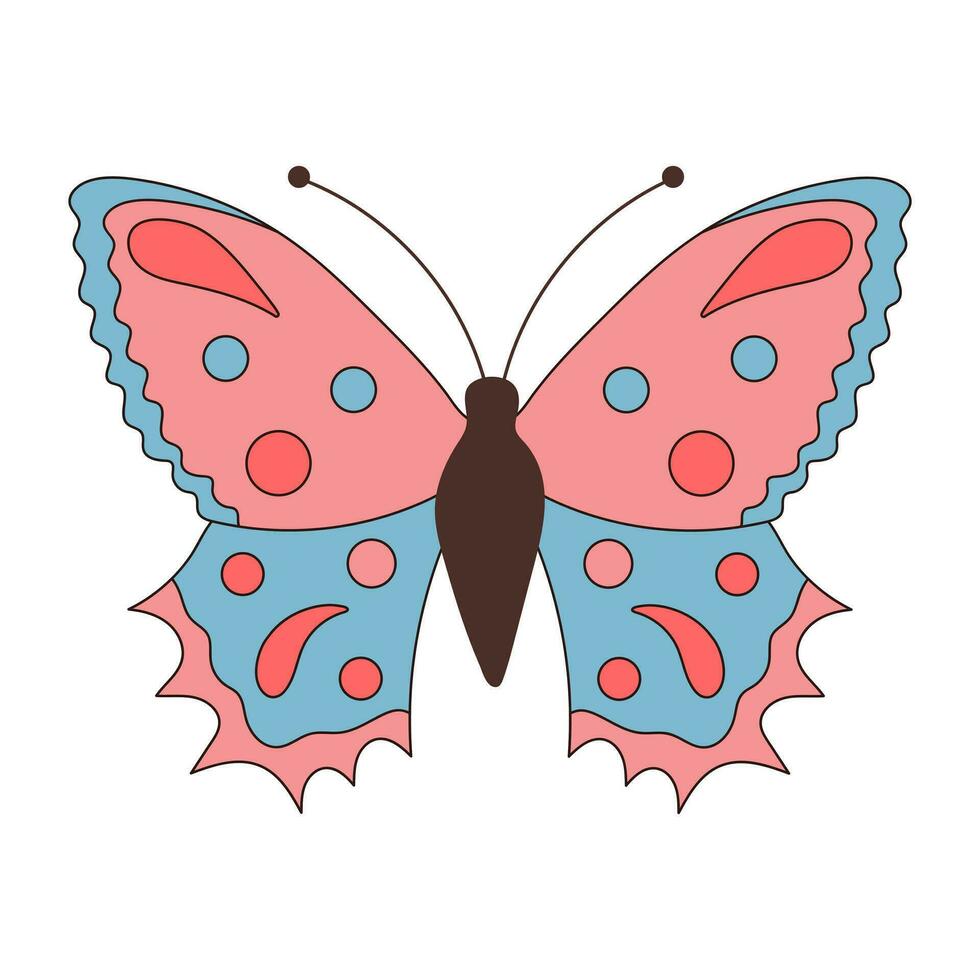 groovig Schmetterling. Boho Sommer- retro Farben Schmetterling Symbol. Hippie psychedelisch Element. vektor
