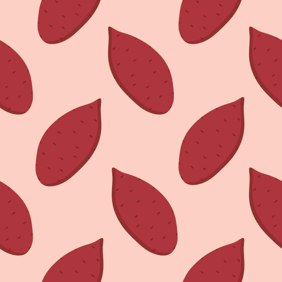 lila ljuv potatis sömlös mönster vektor illustration, platt design för använda sig av som tapet, omslag papper, bakgrund eller bakgrund. gott vegan . organisk produkt. kulinariska ingrediens.