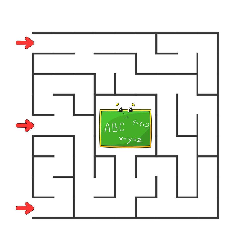 quadratisches Labyrinth. Spiel für Kinder. Puzzle für Kinder. Zeichentrickfigur. Labyrinth-Rätsel. Farbvektorillustration. finde den richtigen Weg. die Entwicklung des logischen und räumlichen Denkens. vektor