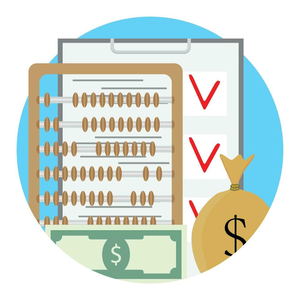 Checkliste und Geld. Dollar Konto und Überprüfung Finanzen. Vektor Illustration