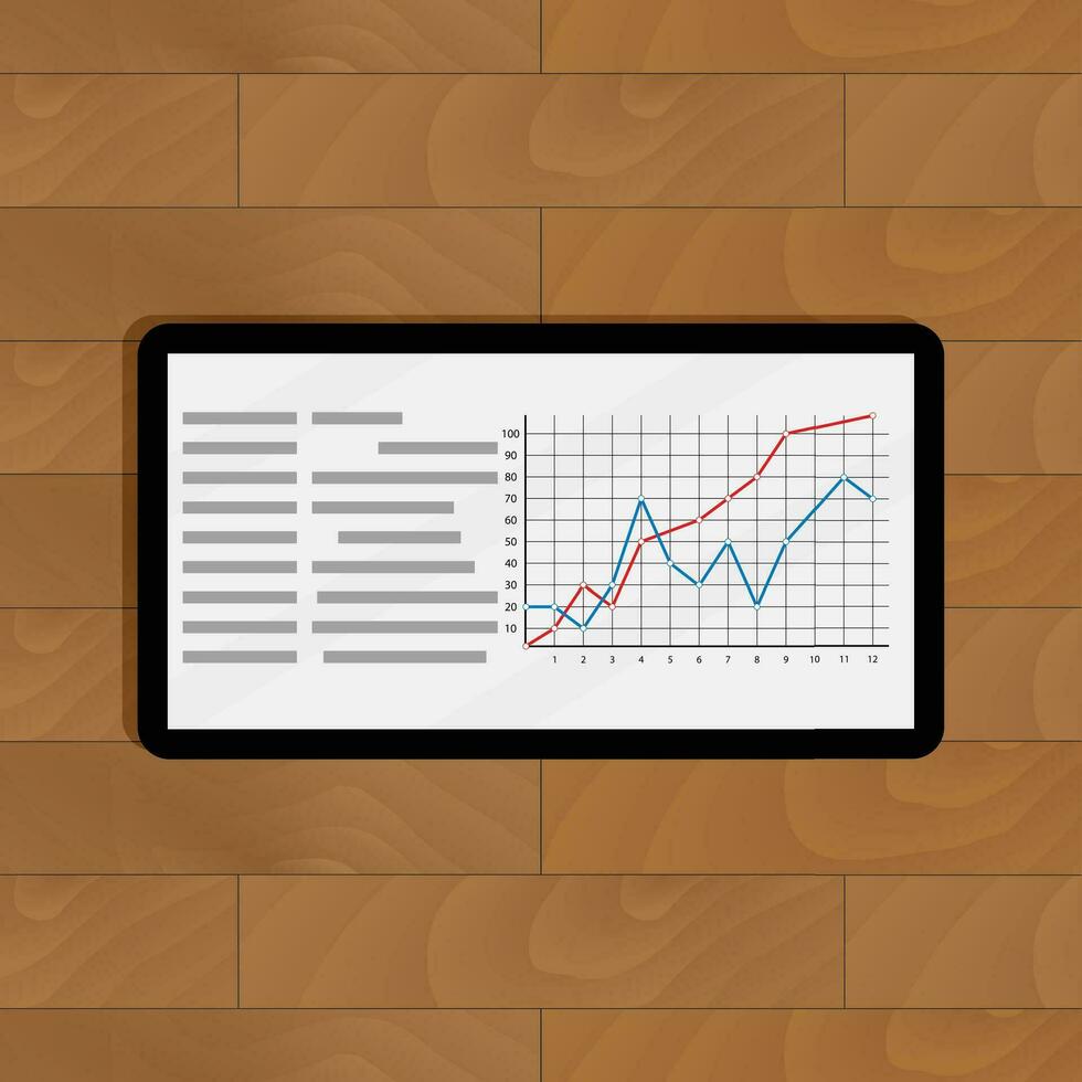 Tablette mit Grafik. Diagramm Statistik auf Anzeige, Vektor Illustration