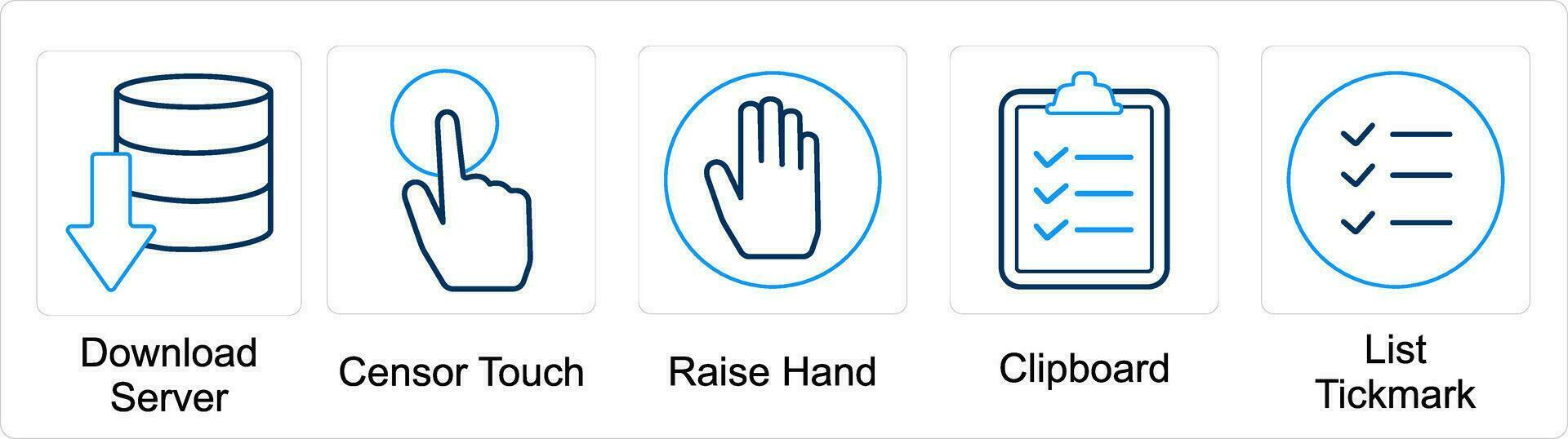 ein einstellen von 5 mischen Symbole wie herunterladen Server, zensieren berühren, erziehen Hand vektor