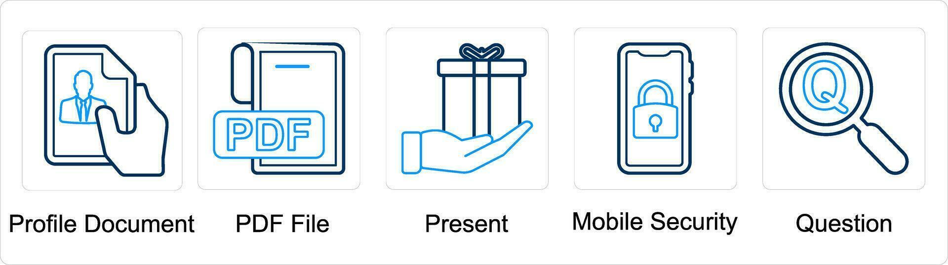 en uppsättning av 5 blanda ikoner som profil dokumentera, pdf fil, närvarande vektor