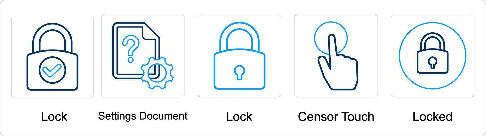 en uppsättning av 5 blanda ikoner som låsa, inställningar dokumentera, låsa vektor