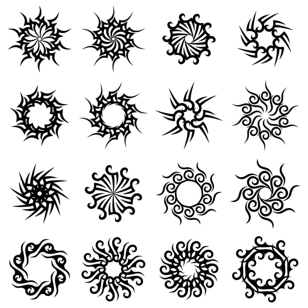 Sammlung von radial schwarz Stammes- Tätowierungen vektor