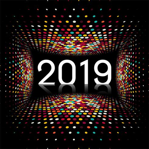 Gott nytt år 2019 kort firande färgstark bakgrund vektor