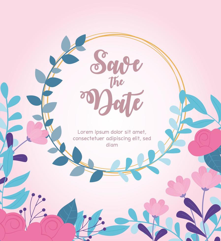 Blumenhochzeit, Save the Date, Einladungskarte Zeremonie Feier floral vektor