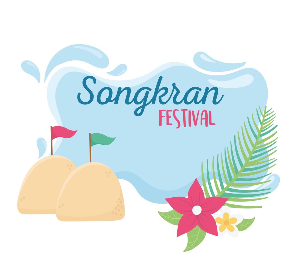 songkran festival sand flaggor blommor firande vektor